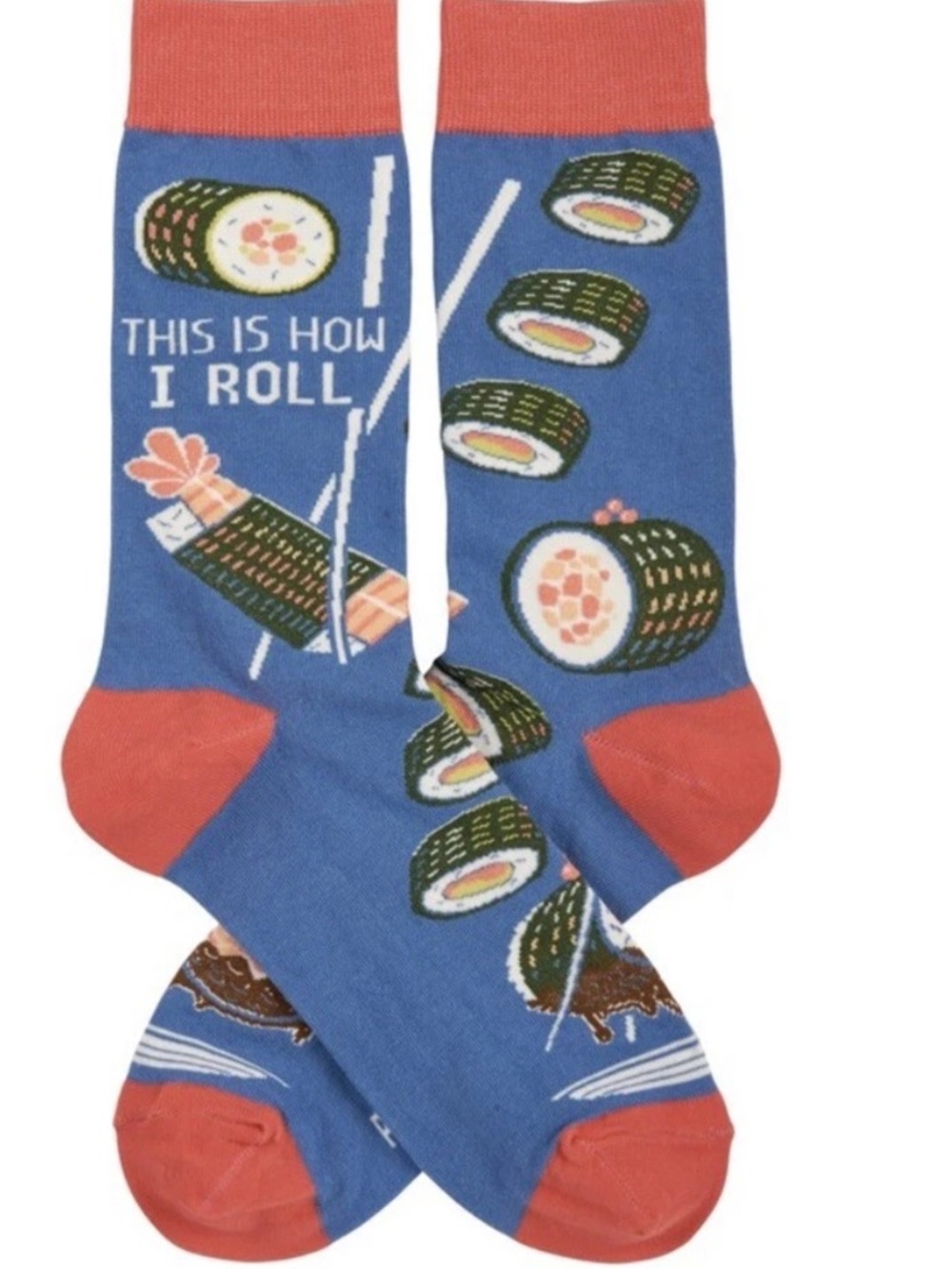 Blue Sushi Graphic Socks - "This Is How I Roll"